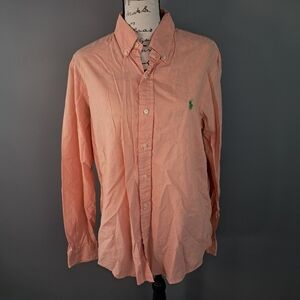 Ralph Lauren Shirt Mens Size Medium Orange Check Green Logo Classic Fit